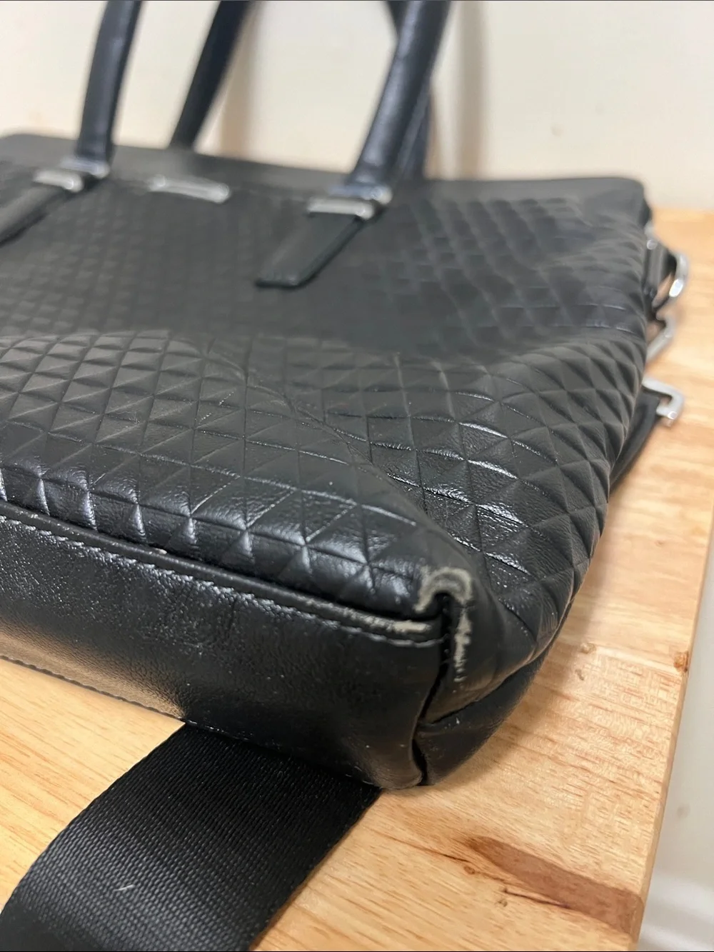 Leather Black Quilted Laptop Bag Briefcase